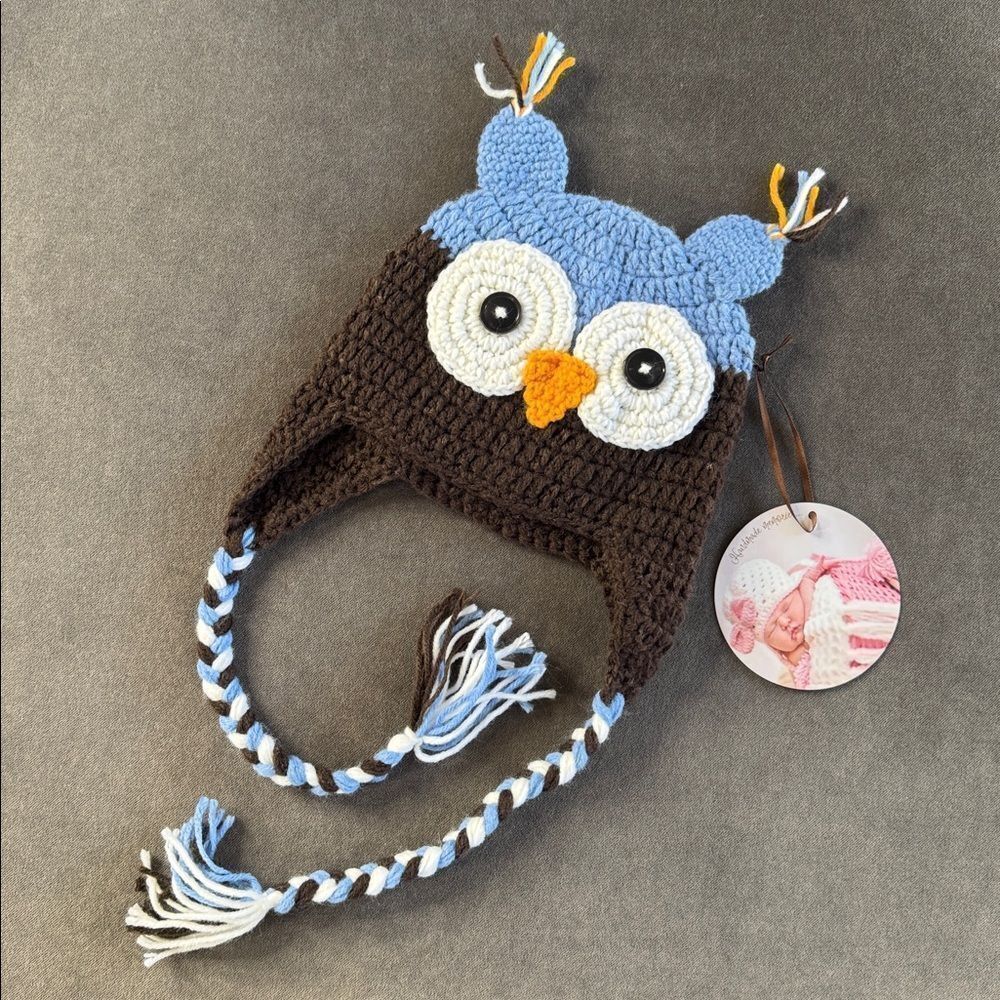 Daisy Baby Toddler Owl Beanie in Blue Photography 12-24 month NWT